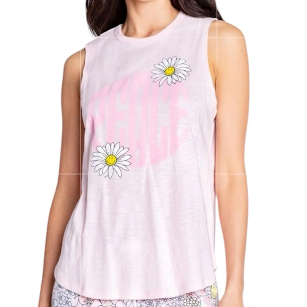 PJ Salvage Smiley Blooms Peace Tank Top Size Small NWT